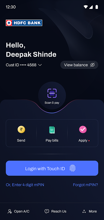 HDFC Mobile Banking — screen 1
