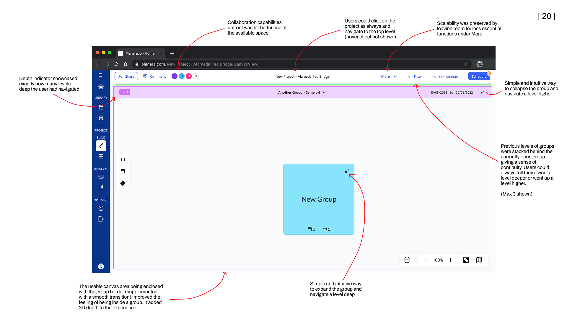 Solution 1 — spatial enclosure, persistent depth indicators, and hierarchy continuity