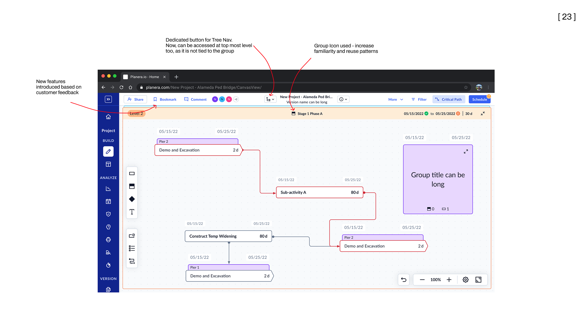 Final shipped system — persistent tree navigation, reusable hierarchy icons, and scalable workflow header